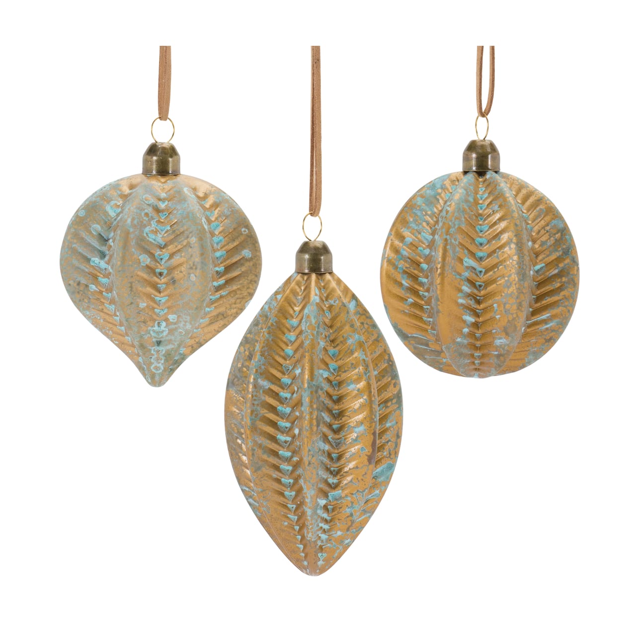 Blue & Brown Distressed Ribbed Glass Ornament Set